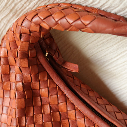 Rare Bottega Veneta Burnt Coral Orange Dual tone Intrecciato Weave Veneta Hobo Bag