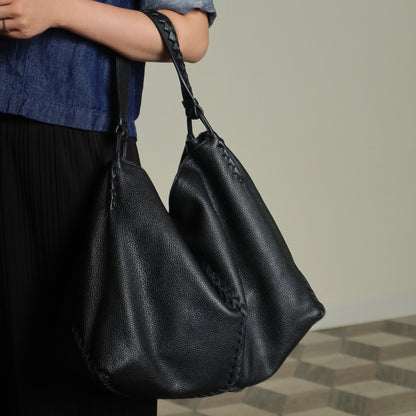 Bottega Veneta Vintage Black Intrecciato Weave Strips XL Hobo Shoulder Bag