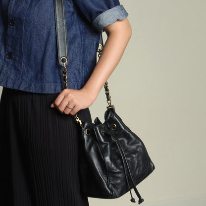 Chanel Vintage Black Lambskin Coco mark Crossbody Bucket Shoulder Bag