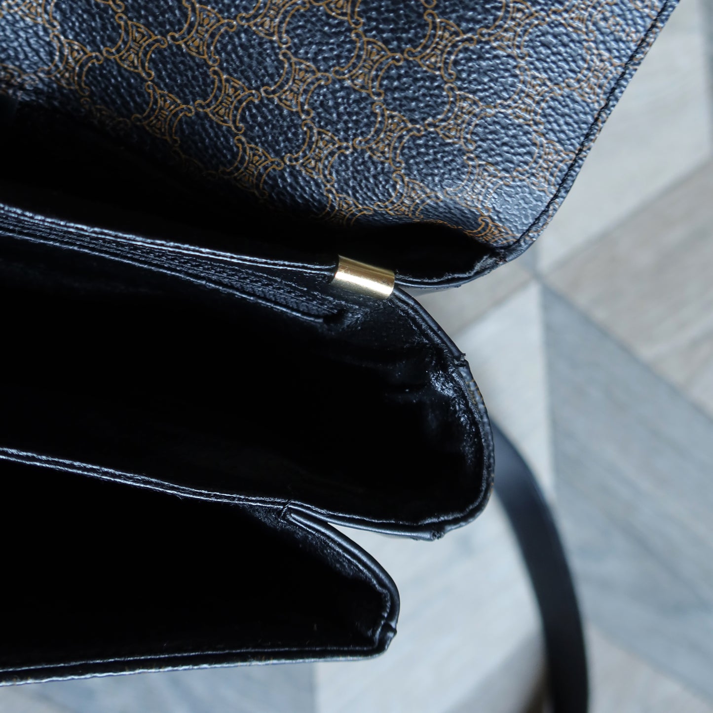 Celine Vintage Black Macadam Triomphe 2way Shoulder Bag