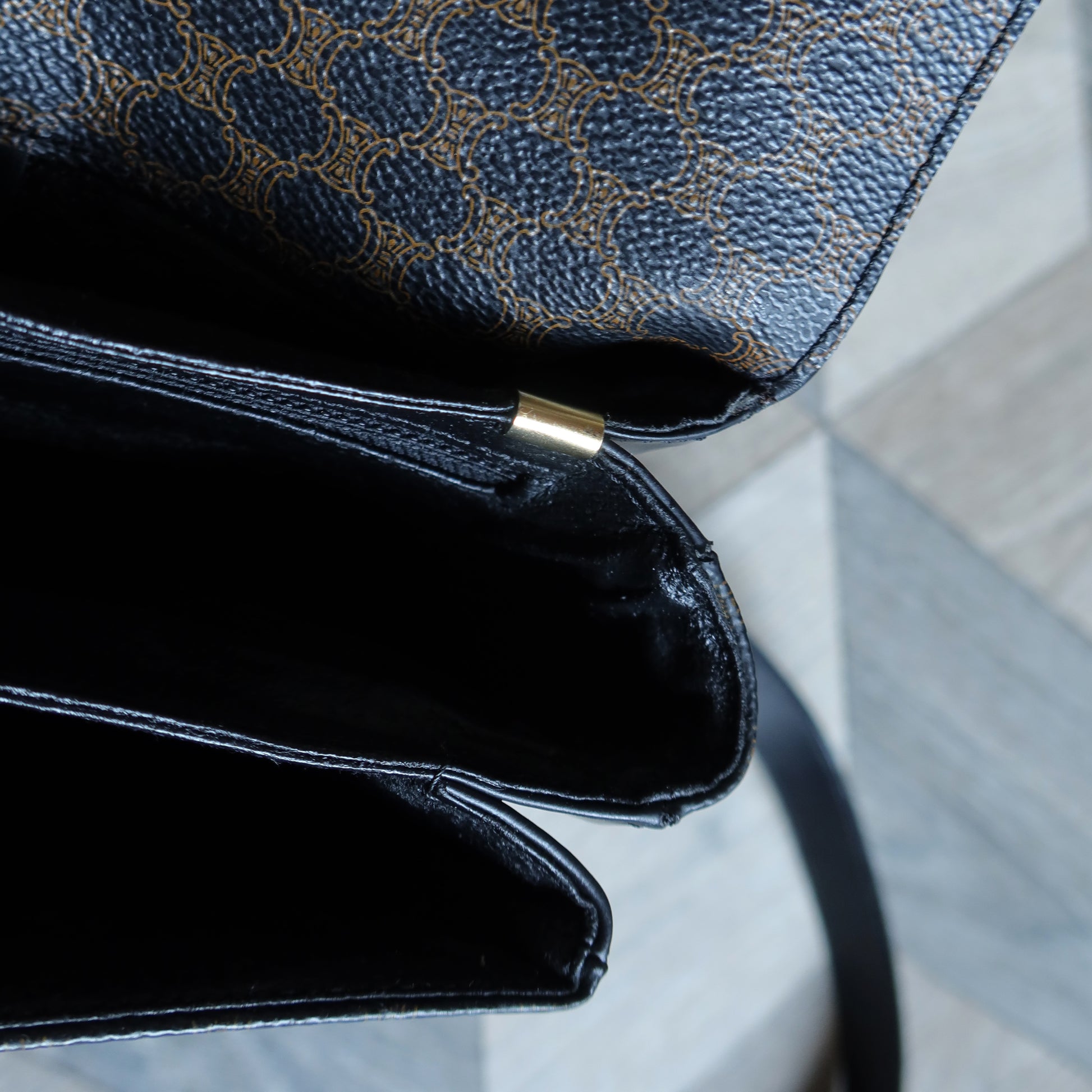 Celine Vintage Black Macadam Triomphe 2way Shoulder Bag