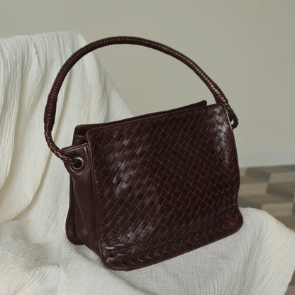 Bottega Veneta Vintage Brown Braided Knot Handle Intrecciato Shoulder Bag