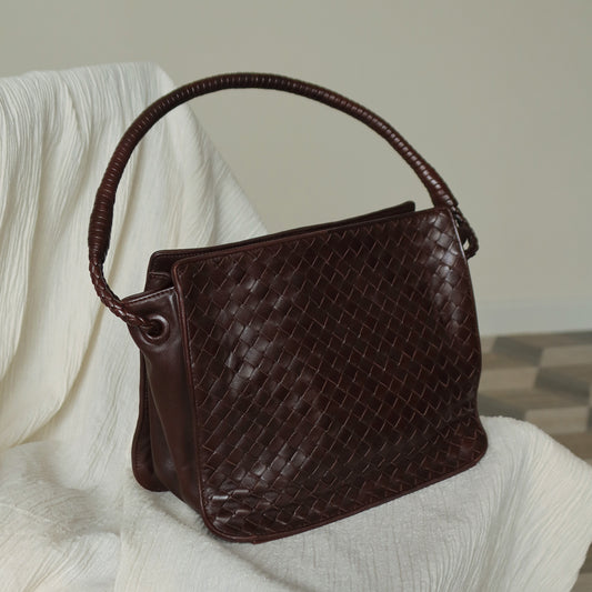 Bottega Veneta Vintage Brown Braided Knot Handle Intrecciato Shoulder Bag