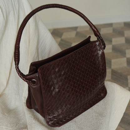 Bottega Veneta Vintage Brown Braided Knot Handle Intrecciato Shoulder Bag