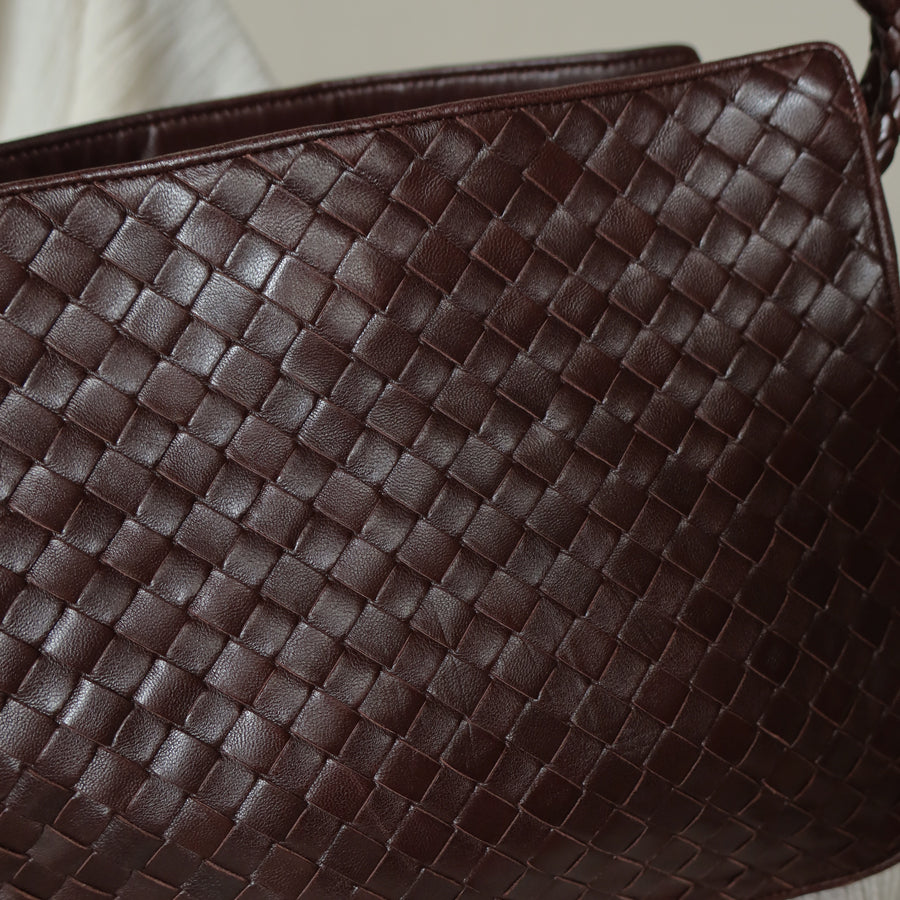 Bottega Veneta Vintage Brown Braided Knot Handle Intrecciato Shoulder Bag