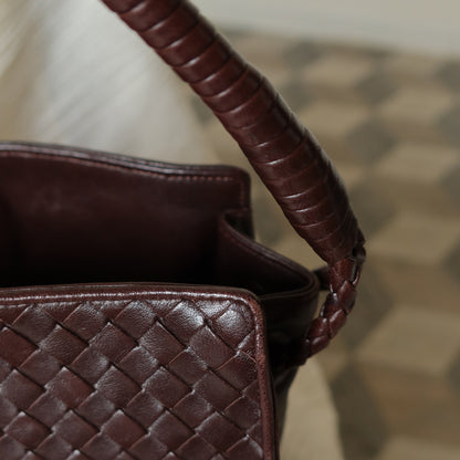 Bottega Veneta Vintage Brown Braided Knot Handle Intrecciato Shoulder Bag