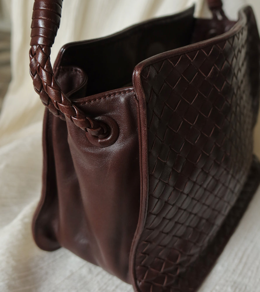 Bottega Veneta Vintage Brown Braided Knot Handle Intrecciato Shoulder Bag