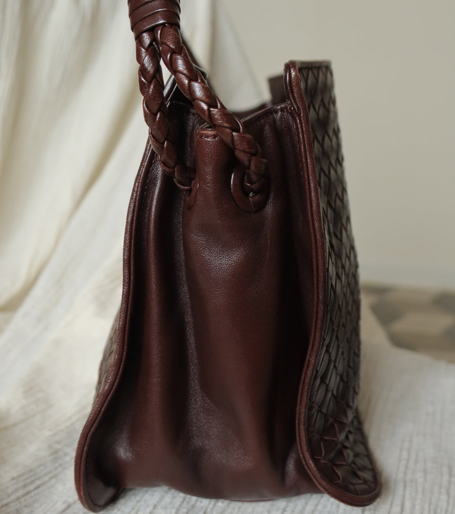 Bottega Veneta Vintage Brown Braided Knot Handle Intrecciato Shoulder Bag