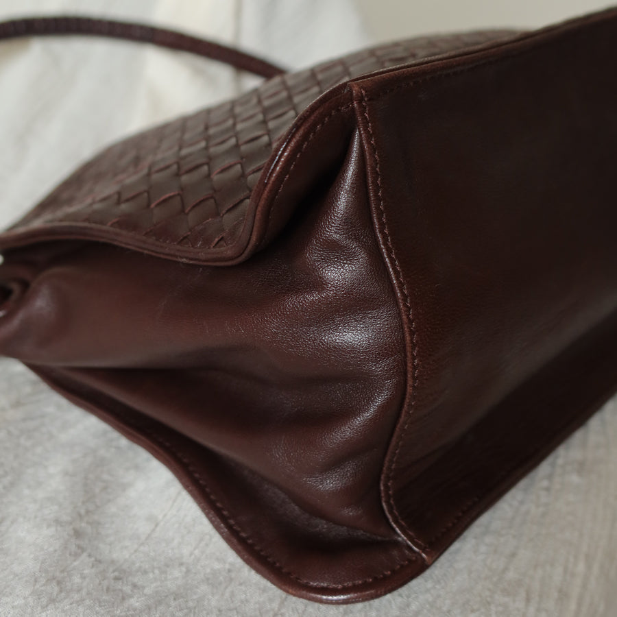 Bottega Veneta Vintage Brown Braided Knot Handle Intrecciato Shoulder Bag