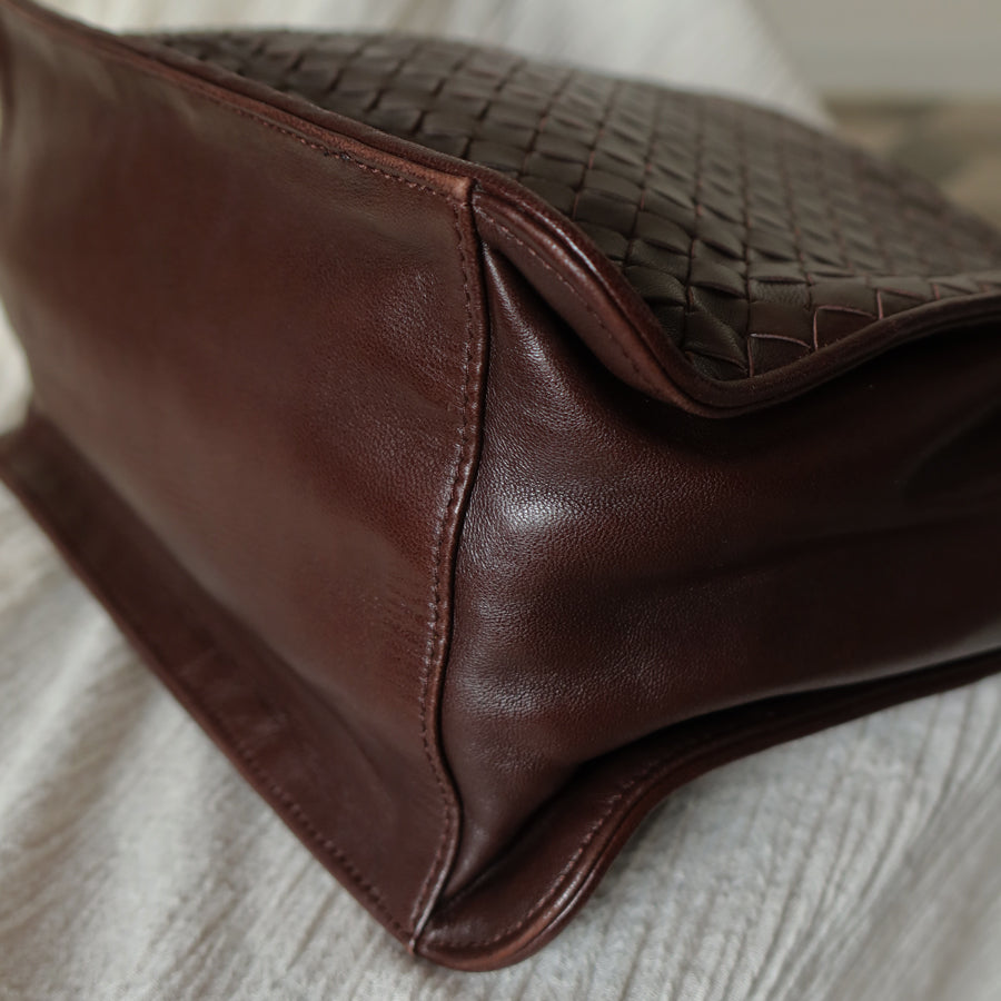 Bottega Veneta Vintage Brown Braided Knot Handle Intrecciato Shoulder Bag