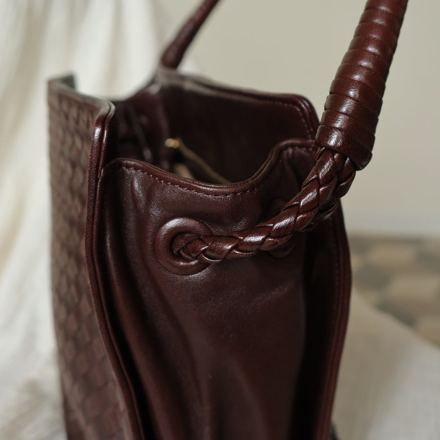 Bottega Veneta Vintage Brown Braided Knot Handle Intrecciato Shoulder Bag