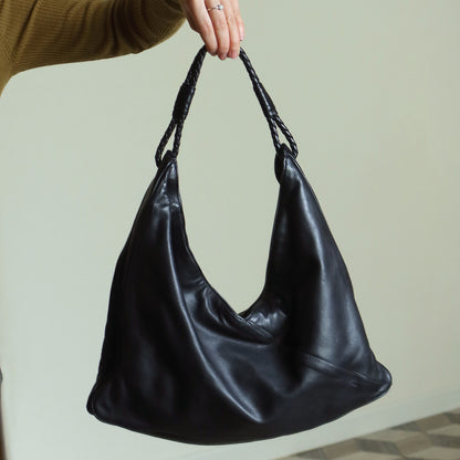 Bottega Veneta Vintage Black Leather Braided Strap Hobo Shoulder Bag
