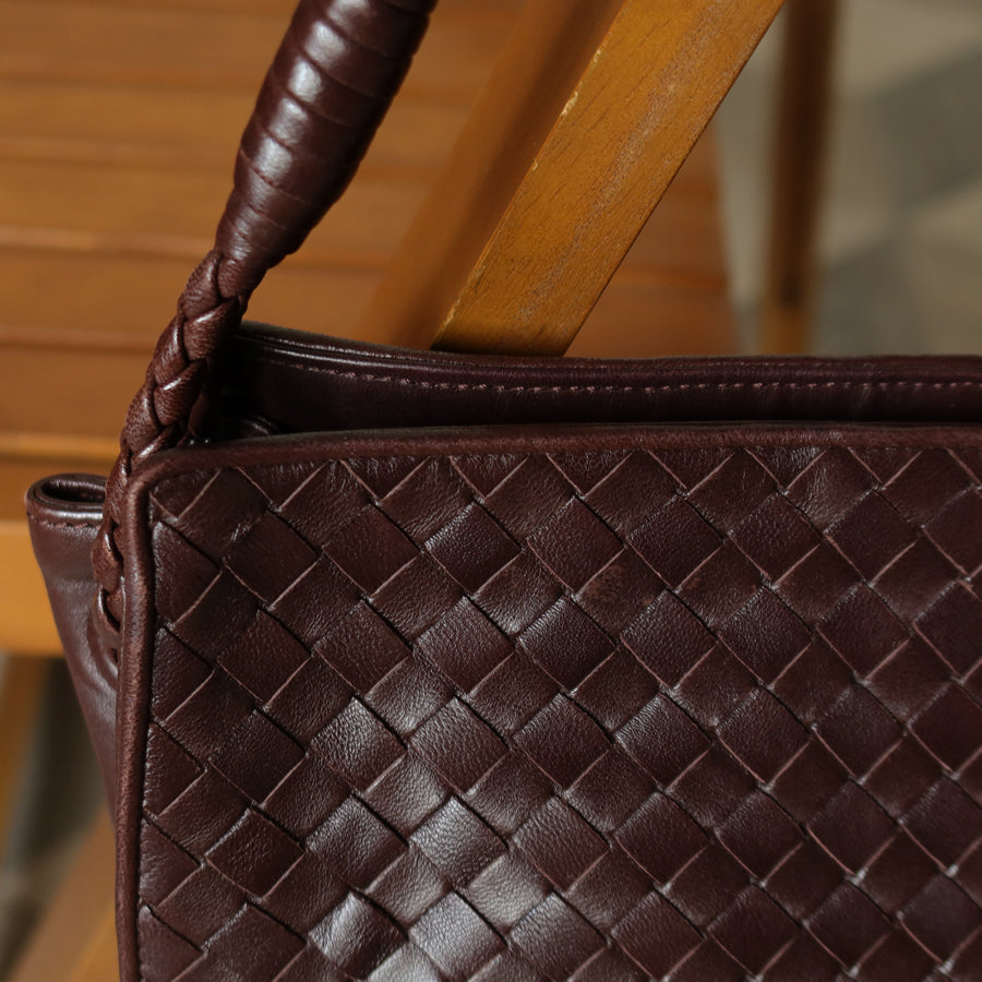 Bottega Veneta Vintage Brown Braided Knot Handle Intrecciato Shoulder Bag