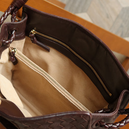 Bottega Veneta Vintage Brown Braided Knot Handle Intrecciato Shoulder Bag