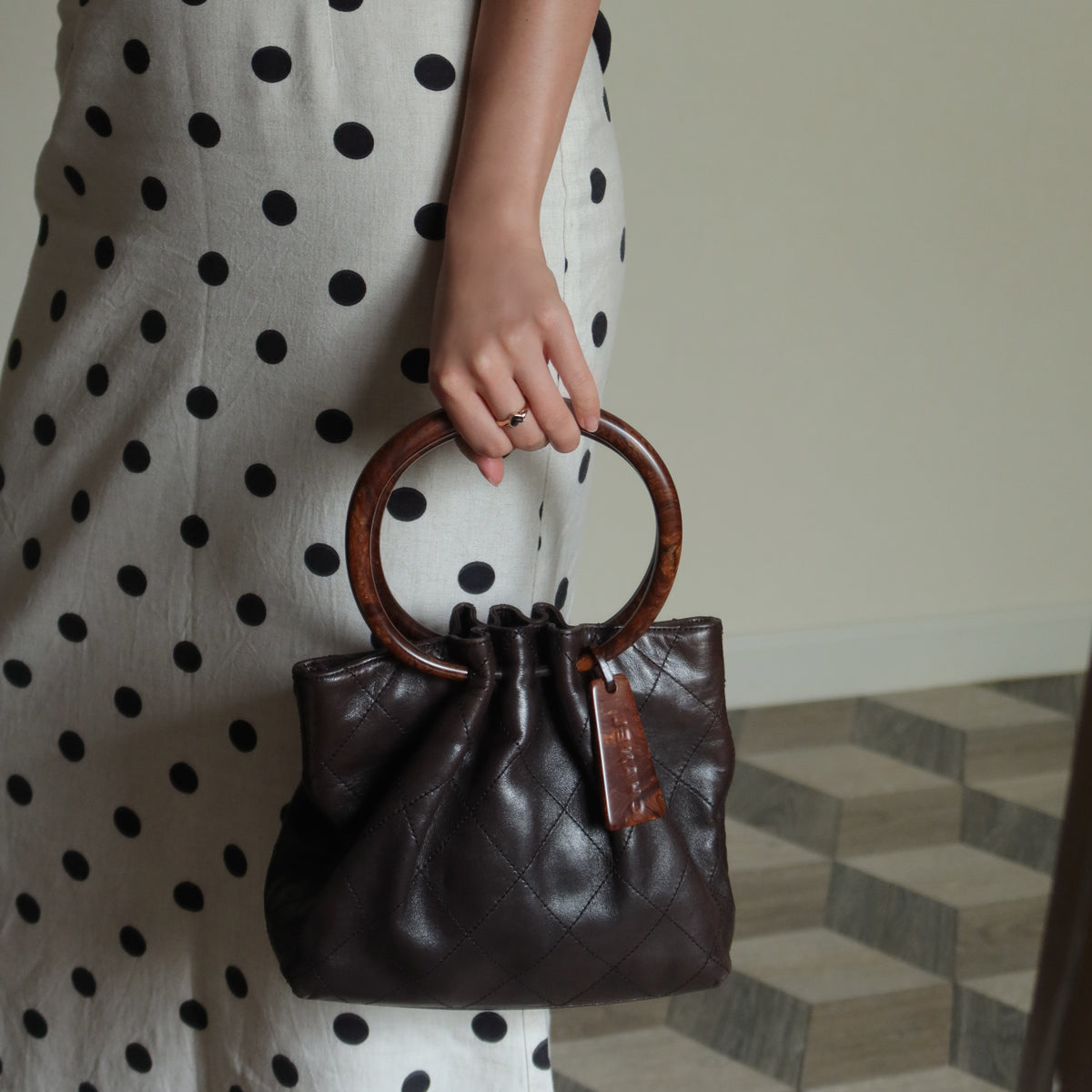 Chanel Vintage Dark Brown Lambskin Leather Quilted Weekend Bag