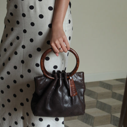 Chanel Vintage Dark Brown Lambskin Leather Quilted Weekend Bag