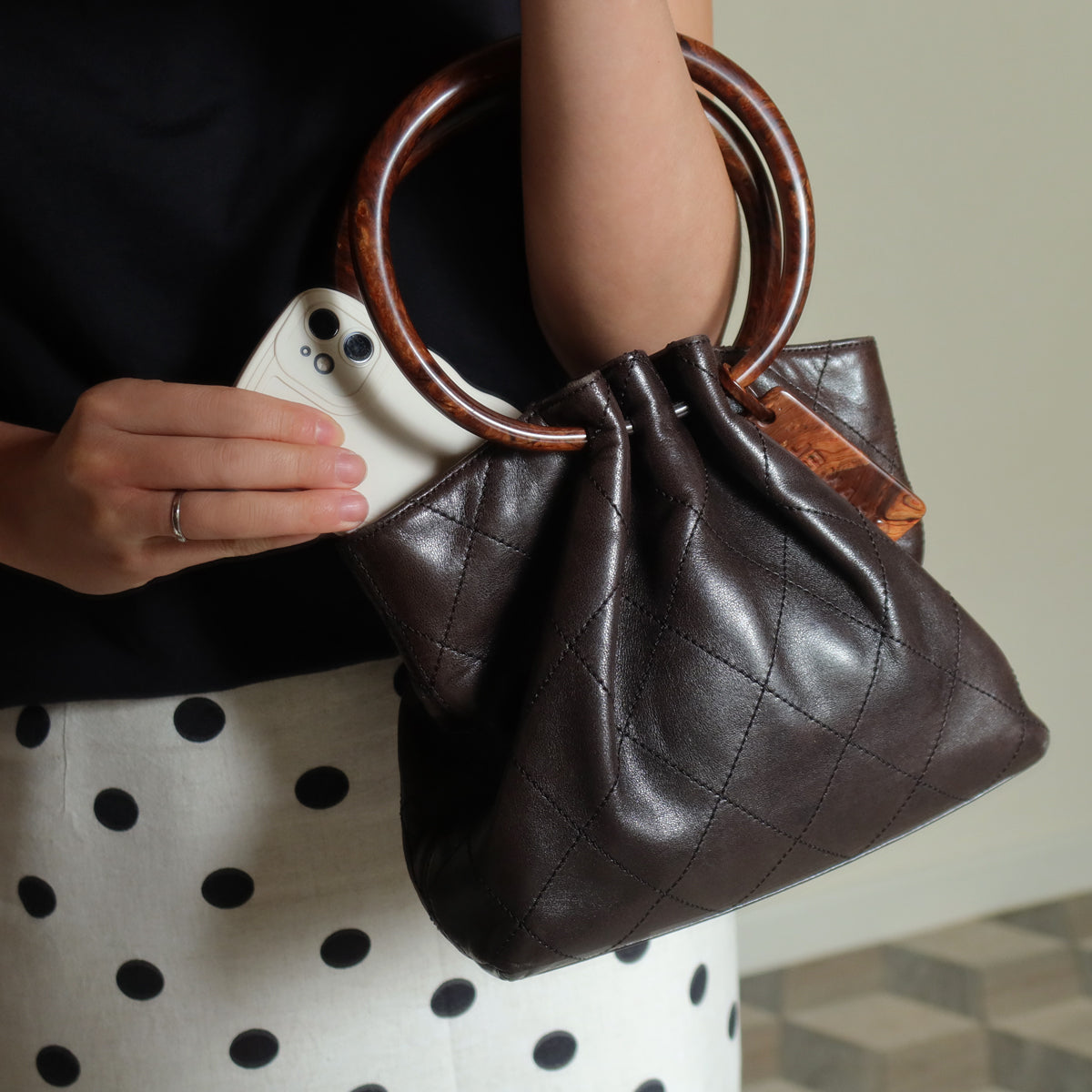 Chanel Vintage Dark Brown Lambskin Leather Quilted Weekend Bag