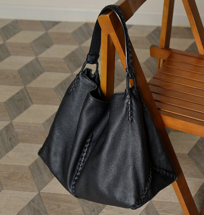 Bottega Veneta Vintage Black Intrecciato Weave Strips XL Hobo Shoulder Bag