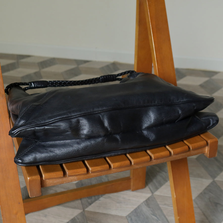 Bottega Veneta Vintage Black Leather Braided Strap Hobo Shoulder Bag