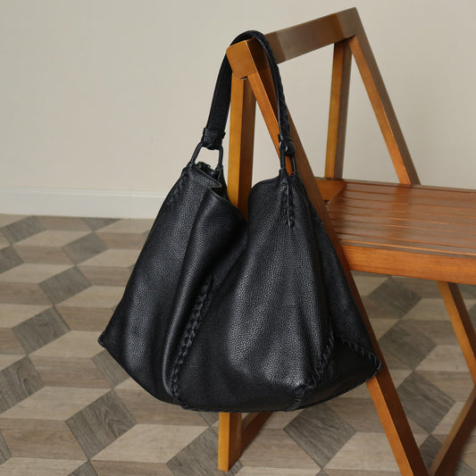 Bottega Veneta Vintage Black Intrecciato Weave Strips XL Hobo Shoulder Bag