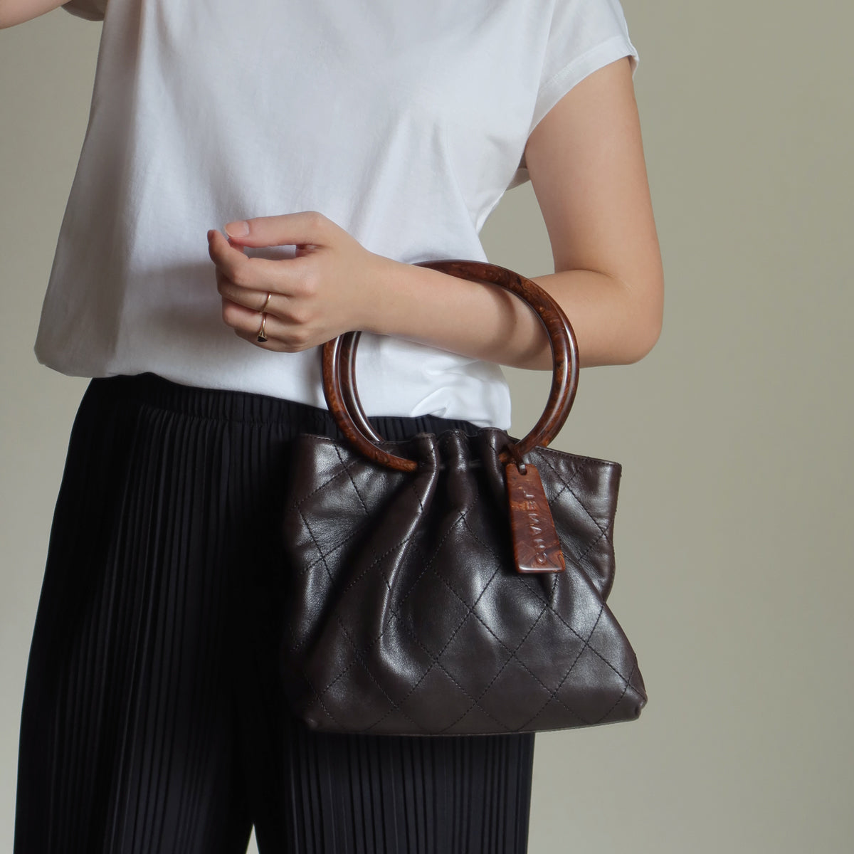 Chanel Vintage Dark Brown Lambskin Leather Quilted Weekend Bag