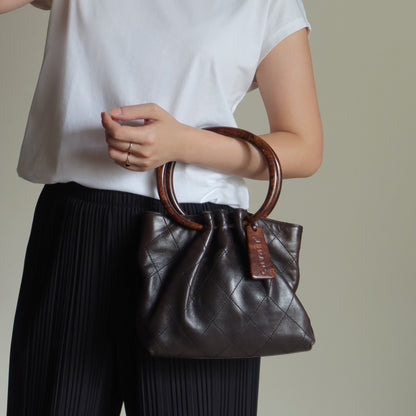 Chanel Vintage Dark Brown Lambskin Leather Quilted Weekend Bag