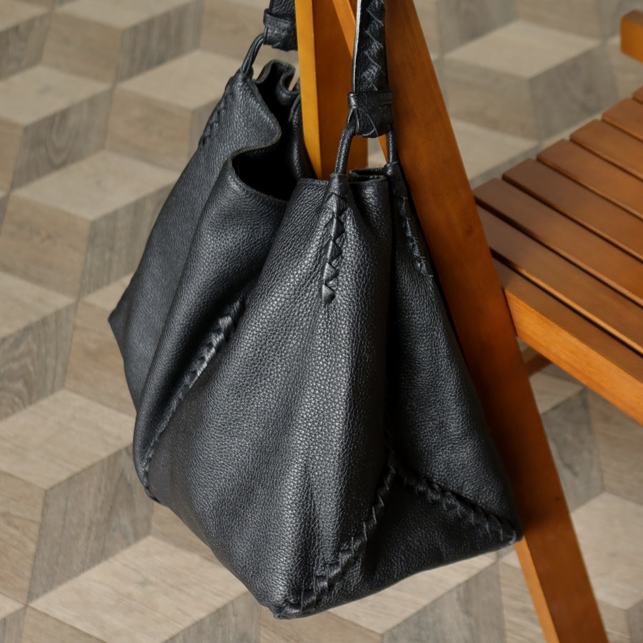 Bottega Veneta Vintage Black Intrecciato Weave Strips XL Hobo Shoulder Bag