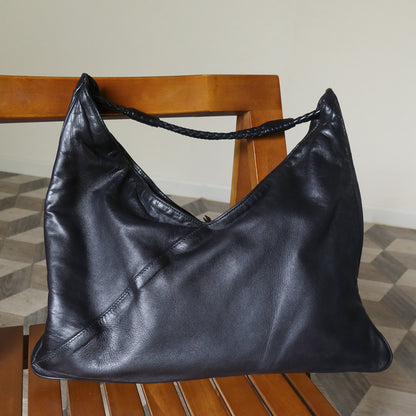 Bottega Veneta Vintage Black Leather Braided Strap Hobo Shoulder Bag