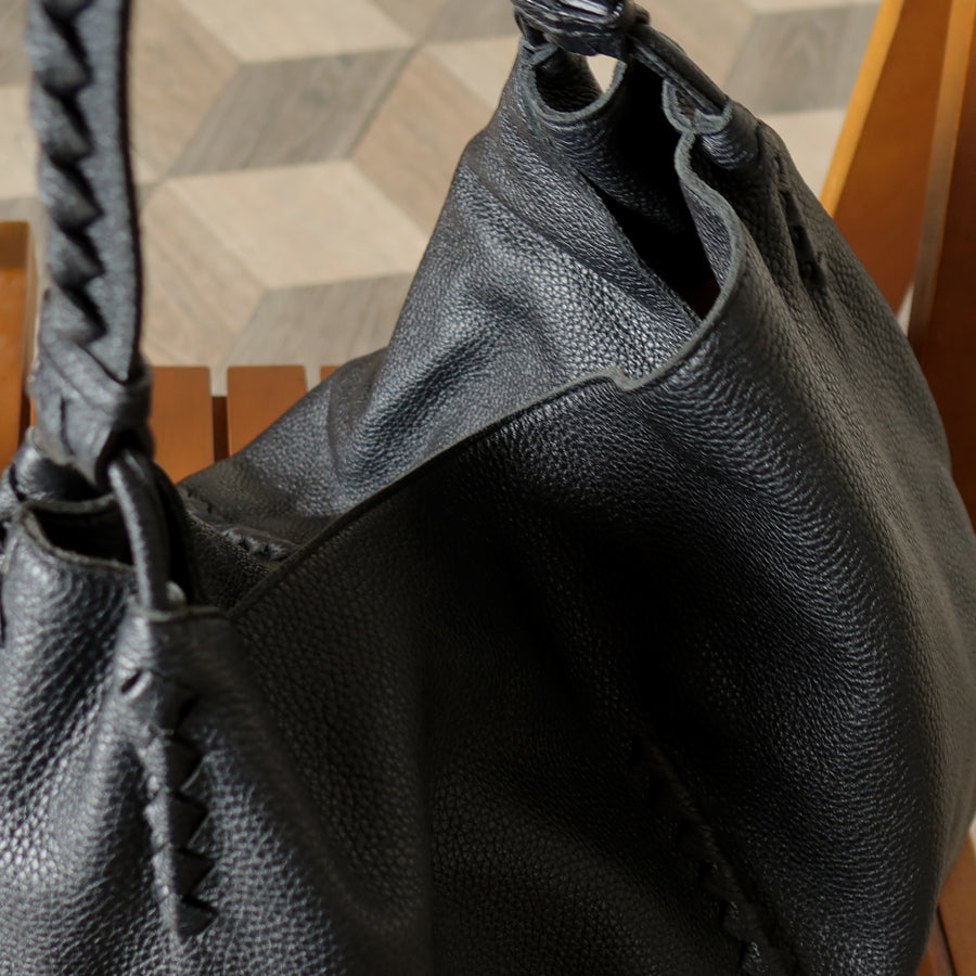 Bottega Veneta Vintage Black Intrecciato Weave Strips XL Hobo Shoulder Bag