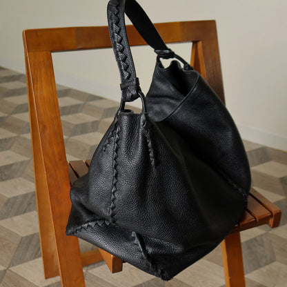 Bottega Veneta Vintage Black Intrecciato Weave Strips XL Hobo Shoulder Bag