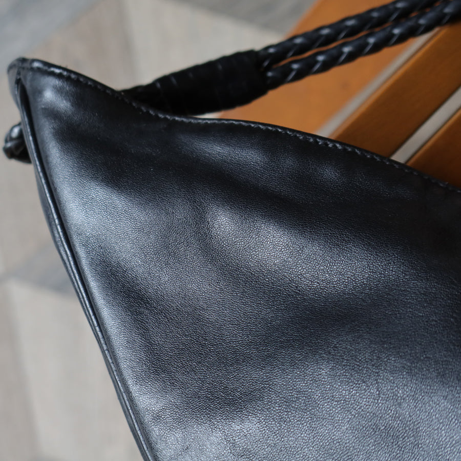 Bottega Veneta Vintage Black Leather Braided Strap Hobo Shoulder Bag