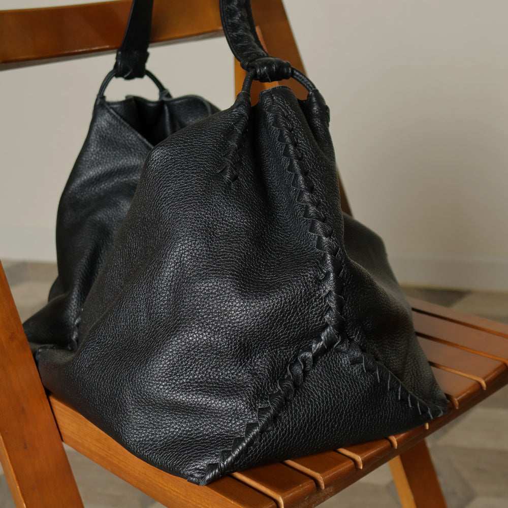 Bottega Veneta Vintage Black Intrecciato Weave Strips XL Hobo Shoulder Bag