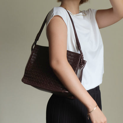 Bottega Veneta Vintage Brown Braided Knot Handle Intrecciato Shoulder Bag