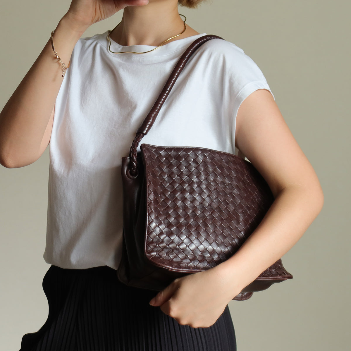 Bottega Veneta Vintage Brown Braided Knot Handle Intrecciato Shoulder Bag