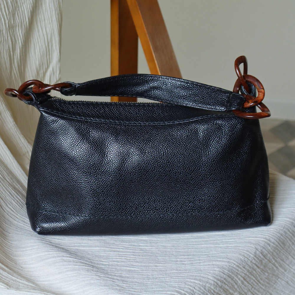 Chanel Vintage Black Caviar Leather Hobo Coco Mark Shoulder Bag S