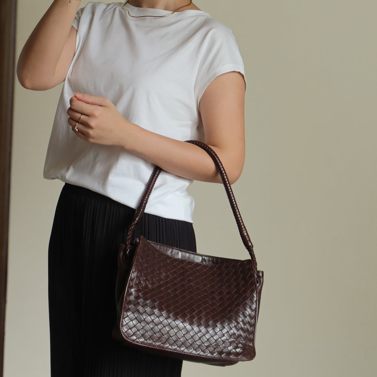Bottega Veneta Vintage Brown Braided Knot Handle Intrecciato Shoulder Bag