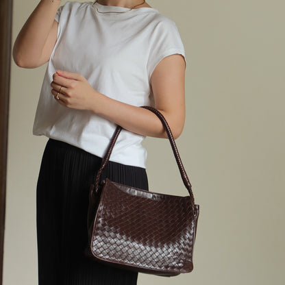 Bottega Veneta Vintage Brown Braided Knot Handle Intrecciato Shoulder Bag