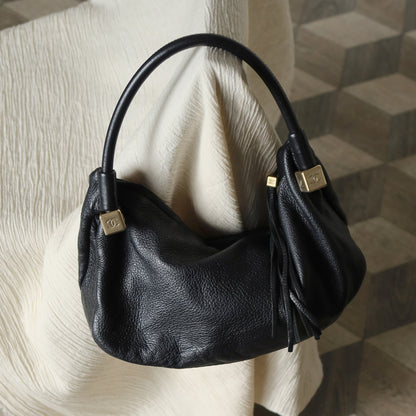 Chanel Vintage Black Calfskin CC Dice Fringe Charm 2way Hobo Bag S