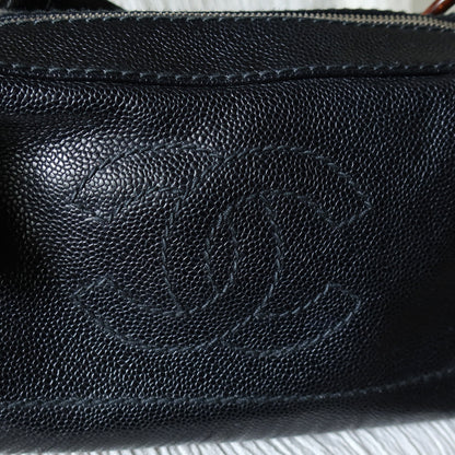 Chanel Vintage Black Caviar Leather Hobo Coco Mark Shoulder Bag S