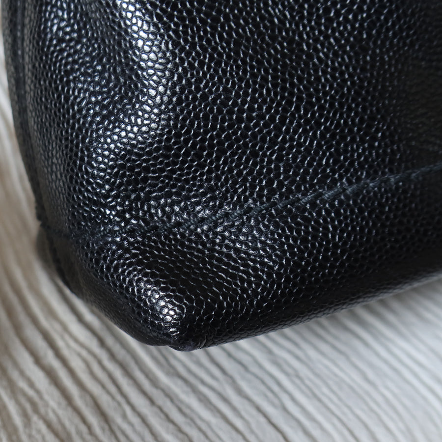 Chanel Vintage Black Caviar Leather Hobo Coco Mark Shoulder Bag S