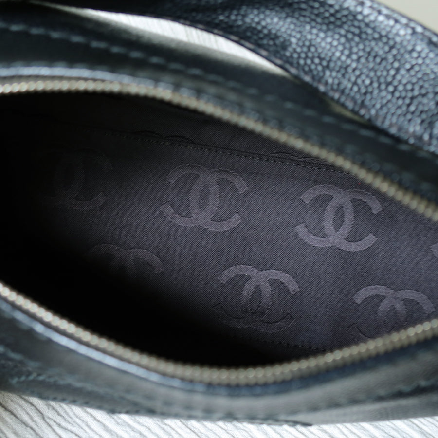 Chanel Vintage Black Caviar Leather Hobo Coco Mark Shoulder Bag S
