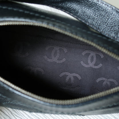 Chanel Vintage Black Caviar Leather Hobo Coco Mark Shoulder Bag S
