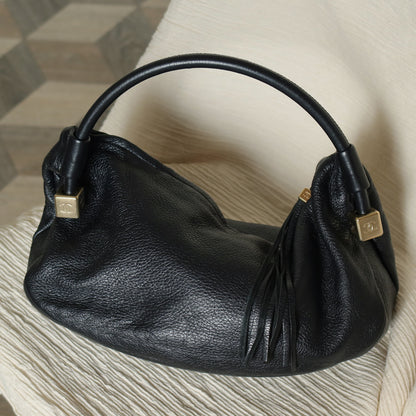 Chanel Vintage Black Calfskin CC Dice Fringe Charm 2way Hobo Bag S