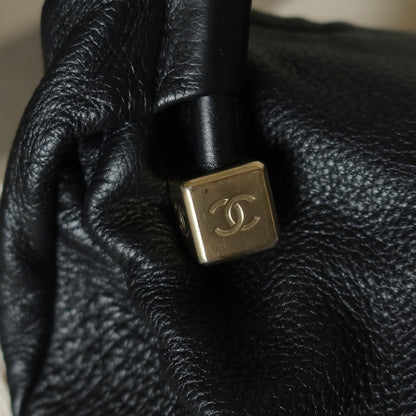 Chanel Vintage Black Calfskin CC Dice Fringe Charm 2way Hobo Bag S