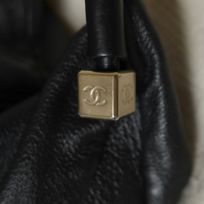 Chanel Vintage Black Calfskin CC Dice Fringe Charm 2way Hobo Bag S