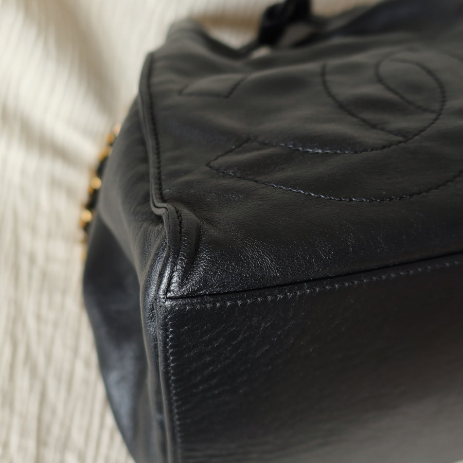 Chanel Vintage Black Lambskin Coco mark Crossbody Bucket Shoulder Bag