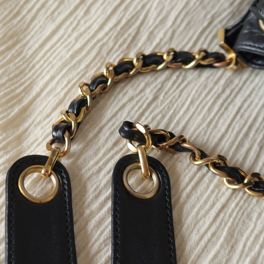 Chanel Vintage Black Lambskin Coco mark Crossbody Bucket Shoulder Bag
