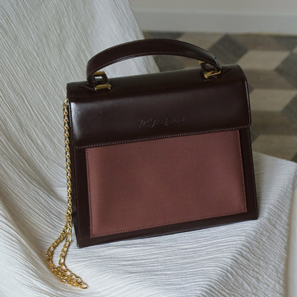YSL Saint Laurent Vintage Brown Leather Boxy 2way Top Handle Flap Bag