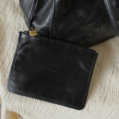 Chanel Vintage Black Lambskin Coco mark Crossbody Bucket Shoulder Bag
