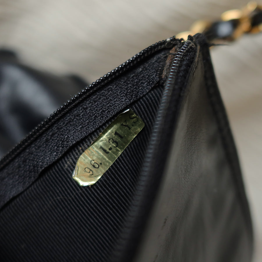 Chanel Vintage Black Lambskin Coco mark Crossbody Bucket Shoulder Bag